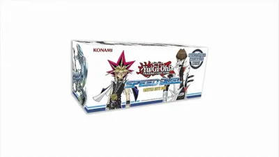 A product shot of a Yu-Gi-Oh! Speed Duel: Battle City Box.