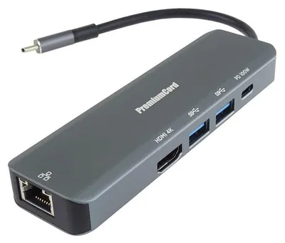 Image de PremiumCord Adaptateur USB-C vers HDMI + 2x USB3.2 + PD 100W+ RJ45 10/100/1000Mbps