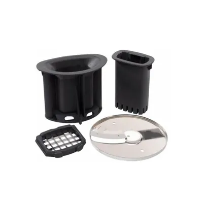 A collection of food chopper accessories.