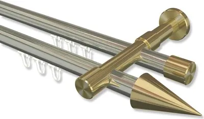 Produktbild von Interdeco Innenlaufstange, Gardinenstange mit Innenlauf Edelstahl-Optik / Messing-Optik Modell Prestige Savio, 20 mm Ø 2-läufig, 440 cm (geteilt)