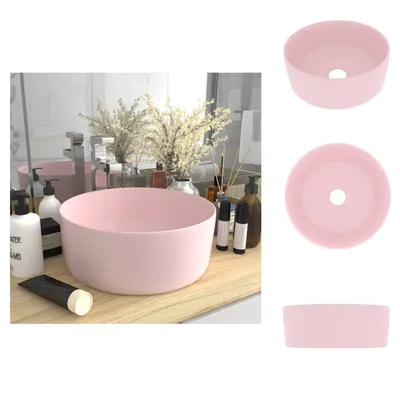 Obrázek produktu pro vidaXL kulaté umyvadlo matně růžové 40x15 cm keramika - Koupelnové umyvadlo