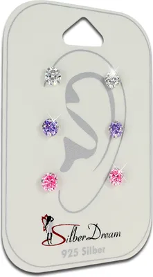 Image de SilberDream SET de 3 boucles d'oreilles Boucles d'oreilles ARGENT Zirconia blanc violet rose SDS808