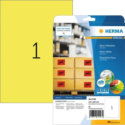 Produktbild von HERMA - Etikett 5148 210x297mm A4 Fluorgelb 20 Stück