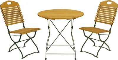 Produktbild von DEGAMO Bistroset Gartenset Gartengarnitur im Kurgartendesign BAD TÖLZ 3-teilig, Flachstahl grün + Holz Robinie, klappbar