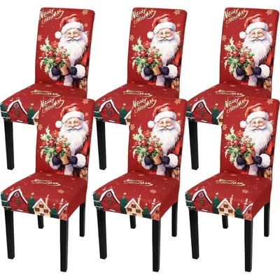 Immagine prodotto di Copri sedie natalizi, set da 6, elasticizzati, color rosso, per sedie da pranzo