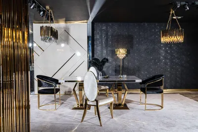 Produktbild von Esszimmer Stuhl weiß Luxus Metall mit Textil Stühle Stil Modern Lehnstuhl