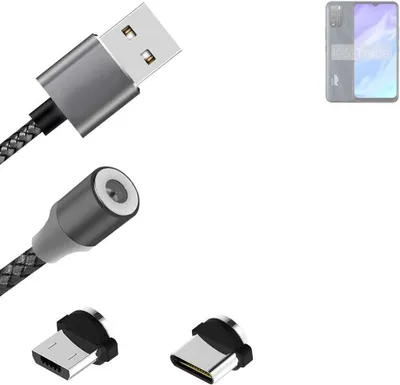Produktbild von K-S-Trade Hochwertiges Magnet-Lade-kabel Sync-Kabel Daten-Kabel für Tecno Pop 5X mit USB-Typ-C-Anschluss und Micro-USB-Anschluss 2A bis zu 480mbps