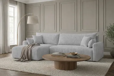 Produktbild von Kaiser Möbel Ecksofa mit Schlaffunktion, Cordstoff Tilia, Grau, Links, JAPANDI