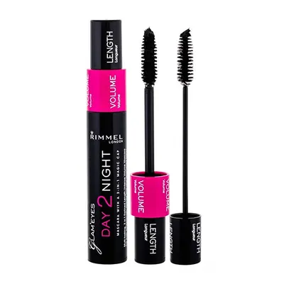 Produktbild von Rimmel Day 2 Night, Schwarz, Black, Verlängerung, Volumengebend, 9,5 ml, AQUA/WATER/EAU, PARAFFIN, GLYCERYL STEARATE, COPERNICIA CERIFERA CERA/COPERNICIA CERIFERA..., 60 mm