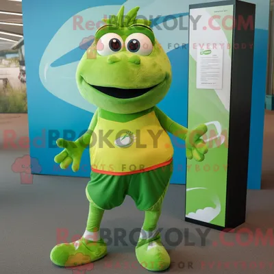 Image de Costume de mascotte REDBROKOLY de saumon vert citron habillé avec un short de course et des pochettes