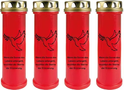 Zdjęcie produktu dla Świeca grobowa czerwona 4-pak, czas palenia: 100 godzin (na świecę), motyw: gołębica