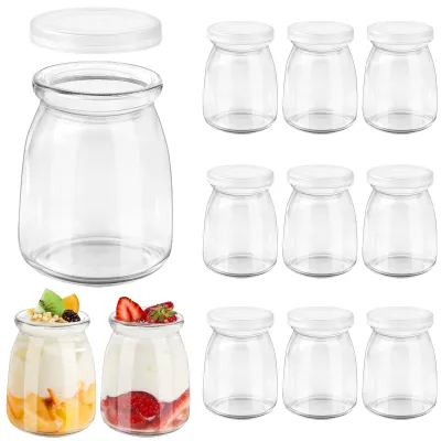 Imagen del producto de Vasos de yogur de vidrio con tapa, 150 ml, paquete de 12 unidades, para uso en la cocina