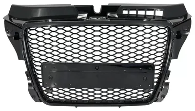 Obrázek produktu pro Mřížka chladiče bez emblému pro AUDI A3 8P facelift (2007-2012), vzhled RS, design "včelí plást", včetně krytek pro parkovací senzory (PDC).