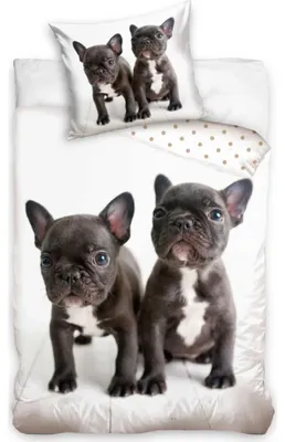 Imagen del producto de Juego de sábanas de 140x200 cm, estampado por ambas caras, con diseño de bulldogs