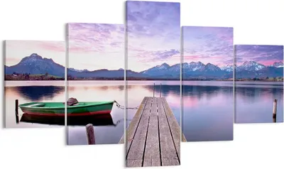 Produktbild von Bild auf Leinwand - Leinwandbild - See Berge Wasser - 125x70cm - Wand Bild - Wanddeko - Wandbilder - Leinwanddruck - Bilder - Kunstdruck - Wanddekoration - Leinwand bilder - Wandkunst - EA125x70-3671