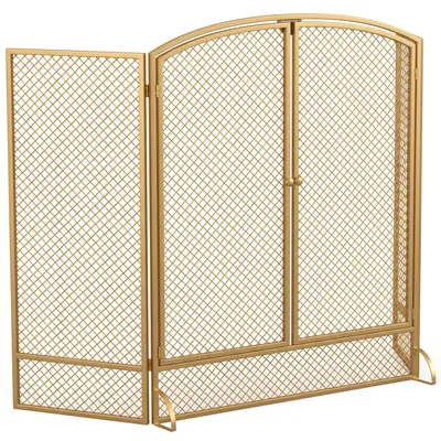 Produktbild von HOMCOM Kaminschutzgitter, 3-Teilig Faltbar mit Doppeltüren 122x75cm, Gold