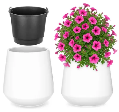 Produktbild von KADAX Blumenübertopf mit Einsatz, 42 x 44 cm, Pflanzkübel aus Kunststoff Moderner Pflanzentopf in Weiß, großer Blumenkübel für Innen- und Außenbereich, UV- und frostbeständig, KI-generiertes Bild