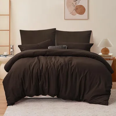 Obrázek produktu pro Sada povlečení 200x220 cm, hnědá, 3dílná, mikrovlákno, se zipem a úchytkou na peřinu