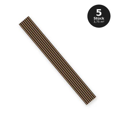Produktbild von Akustikpaneele 30x250 cm - Set 5 Stück (3,75 m²) - Wandlamellen MDF auf Filz - Wandpaneele Holzoptik - Saragossa