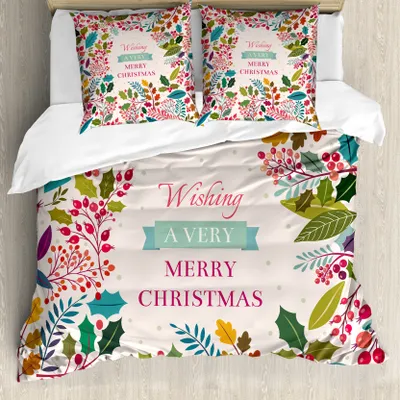 Produktbild von ABAKUHAUS Weihnachten Bettbezug, Blüten Kräuter, Milbensicher Allergiker geeignet mit Kissenbezügen, 155 cm x 220 cm - 80 x 80 cm, Mehrfarbig