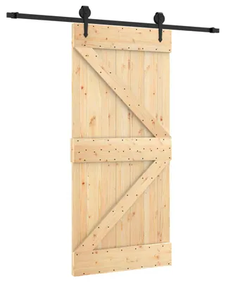 Image de Porte coulissante vidaXL, finition naturelle et noire, 95 x 210 cm, pin massif