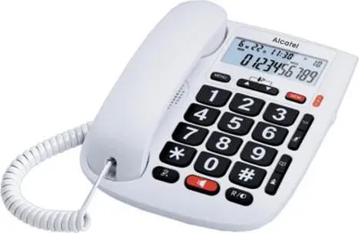 Produktbild von Alcatel TMAX 20, Analoges/DECT-Telefon, Kabelgebundenes Mobilteil, Freisprecheinrichtung, 10 Eintragungen, Anrufer-Identifikation, Weiß