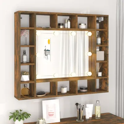 Produktbild von Möbel Spiegelschrank mit LED Räuchereiche 91x15x76,5 cm - Badspiegel &5800