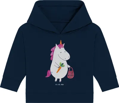 Produktbild von Mr. & Mrs. Panda Organic Baby Hoodie Einhorn Vegan 24. - 36. Monat - French Navy - Geschenk, Kapuzenshirt, Kapuzensweatshirt, Veganismus, Unicorn, Veganer, Gesund essen