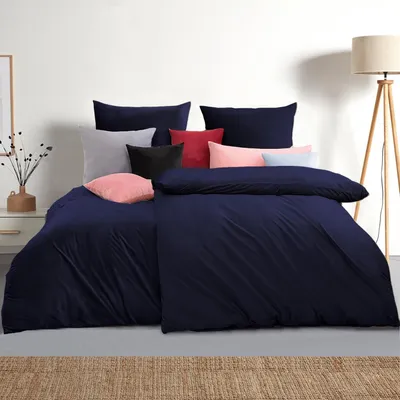 Immagine prodotto di Omgoods - Set di lenzuola composto da 4 pezzi, 155x220 cm, colore blu, con copripiumino e federe