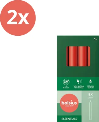 Image de Bolsius - Bougies de table - 170/20 - 8 pièces par paquet - Rouge tendre - Pack avantage - 16 pièces - 2 emballages