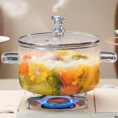 Zdjęcie produktu dla Garnek szklany o pojemności 1,5 litra, odporny na wysokie temperatury, z pokrywką