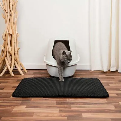 Produktbild von Famanu Katzenstreu-Matte doppellagig - wasserfeste Streumatte für Katzen - 76 x 61 cm - schwarz - langlebiges Material - rutschfest und leicht zu