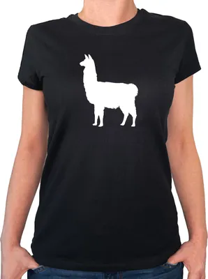 Produktbild von Huuraa Damen T-Shirt Lama Silhouette L Black Bio Baumwolle Fairtrade Damenshirt Geschenkidee