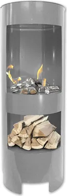 Produktbild von Ethanolkamin Gelkamin Höhe:100cm Breite:37cm Säule Kamin Silber mit Holzfach