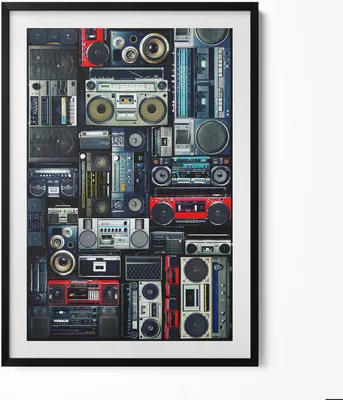 Produktbild von Musik - alter Ghettoblaster– Wandbild mit Rahmen – Gerahmtes Bild  – Wanddekoration – 70x100 cm –  Schwarz Rahmen