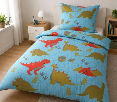 Produktbild von 2-tlg. Biber Winter Motiv Bettwäsche 135x200 +80x80 cm, Baumwoll Mischgewebe, Dinosaurier