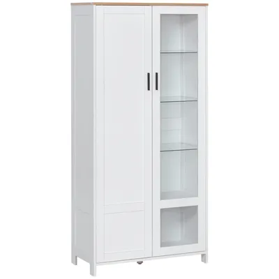 Image de HOMCOM Armoire cuisine, buffet de cuisine, vaisselier, meuble vitrine à 2 portes dont une porte vitrée - meuble de rangement avec étagères réglables et 9 compartiments, 76 x 36 x 160 cm - blanc