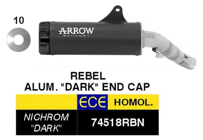 Zdjęcie produktu dla Układ wydechowy ARROW typu slip-on z homologowaną czarną aluminiową nasadką końcową do Hondy CMX 1100 Rebel T