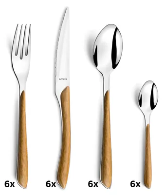 Zdjęcie produktu dla Zestaw sztućców Amefa Eclat drewno metal stal nierdzewna (24 szt.)
