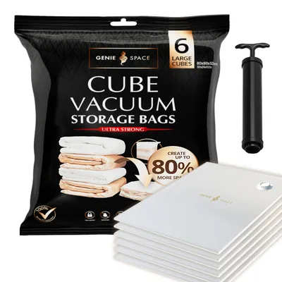 Vakuum-Aufbewahrungsbeutel 6er-Pack, 80×60×32 cm, mit Handpumpe
