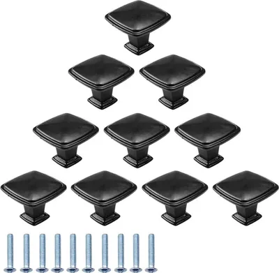 Produktbild von 10 Stück schwarze Möbelknöpfe, Schubladengriffe, Türknöpfe, quadratische Schrankgriffe, Einloch-Schubladenknöpfe, runde Schubladenknöpfe, Küchenschränke, Kinderzimmer (30 mm, Aluminiumlegierung)