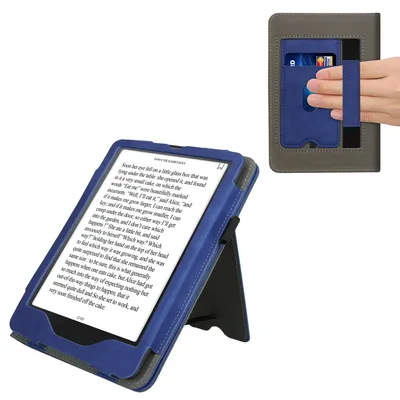 Produktbild von kwmobile Flip Hülle kompatibel mit Amazon Kindle Paperwhite (2024)/Colorsoft - Handschlaufe - Cover Dunkelblau