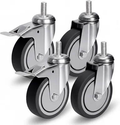 Produktbild von Möbelrollen mit Rückenloch 75 mm Set mit Bremse - Transport- und Lenkrollen bis 240 kg