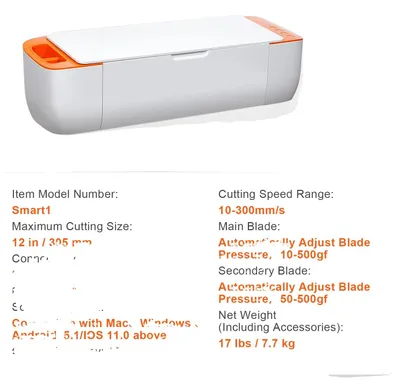 Produktbild von Vinylschneider Maschine, Drahtlose Konnektivität, Automatische Klingenanpassung, Orange Weiß