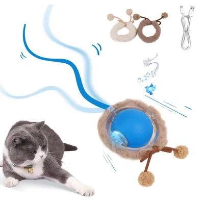 Produktbild von Interaktives Katzenball Spielzeug mit Vogelstimmen, USB-C Aufladbar, 3 Arbeitsmodi, LED-Licht