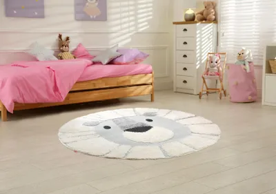 Produktbild von Kinderteppich Rund KNUT "Löwe" Weiß-Grau, Ø120 cm