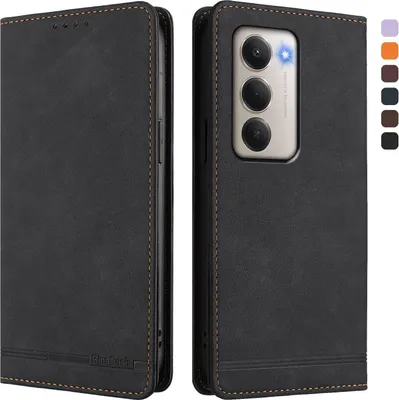 Image de Etui pour Xiaomi Redmi 15 5G/4G, étui rétro en cuirPolyuréthaneavec support et fentes pour cartes de crédit Noir