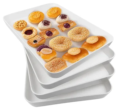 Serviertablett-Set, 4-teilig, Kunststoff, 40,4 x 27,9 cm, rechteckig, weiß