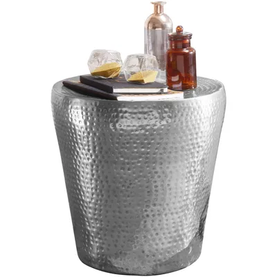Produktbild von FineBuy Beistelltisch 41 x 41 x 41 cm Aluminium Dekotisch orientalisch rund Kleiner Hammerschlag Abstelltisch Designer Ablagetisch Metall modern