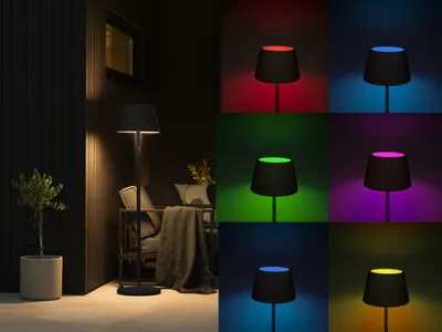 Produktbild von Konstsmide Akku Stehleuchte Pomezia | Indoor/Outdoor | Regenfest | USB | schwarz | Aluminum | 11 Lichtfarben | Akkulaufzeit bis zu 20h | 7824-750